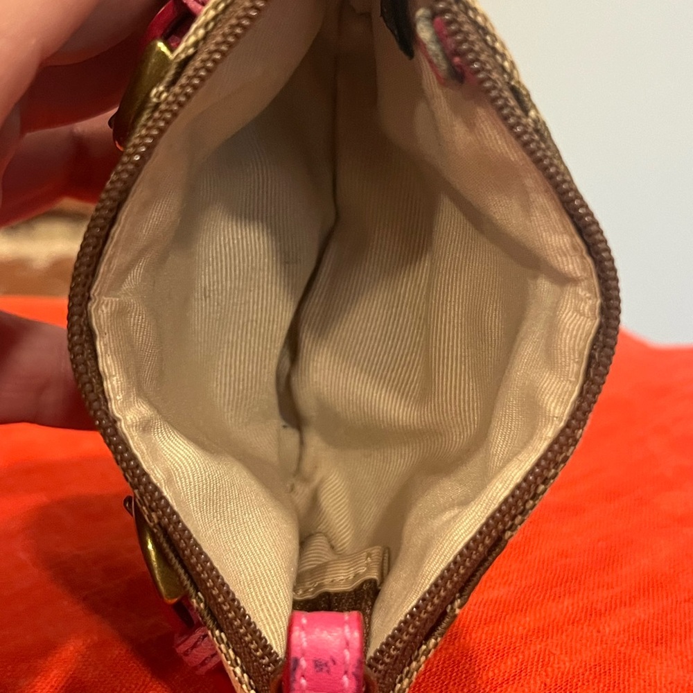 Coach Signature Canvas Wristlet Wallet – Pink Leather Trim Buckle Accent Pouch - Picture 11 of 13